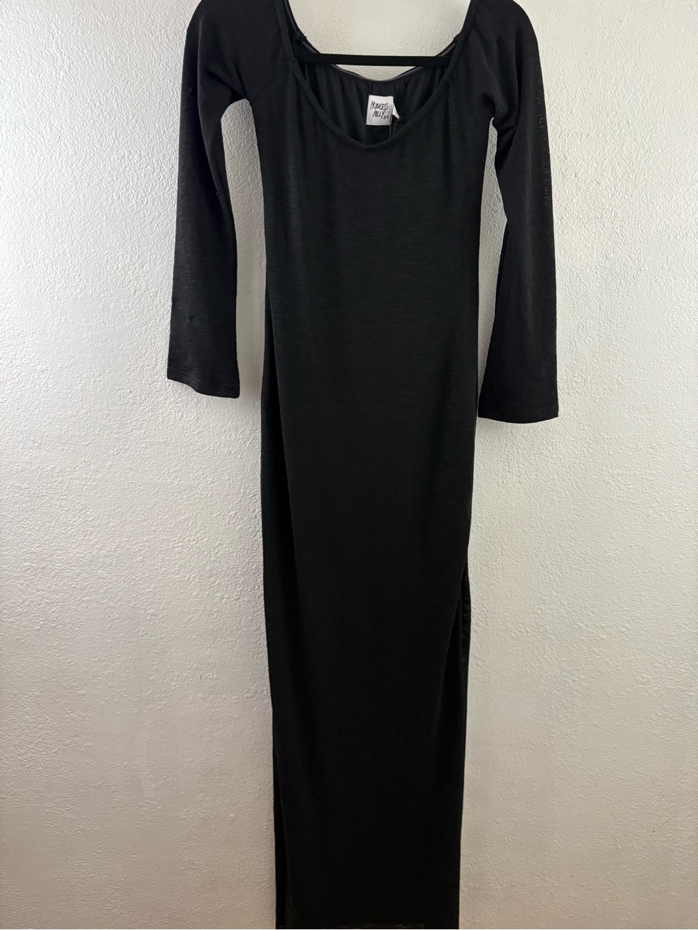 Princess Polly black long-sleeve maxi dress, featuring a deep scoop neckline 6